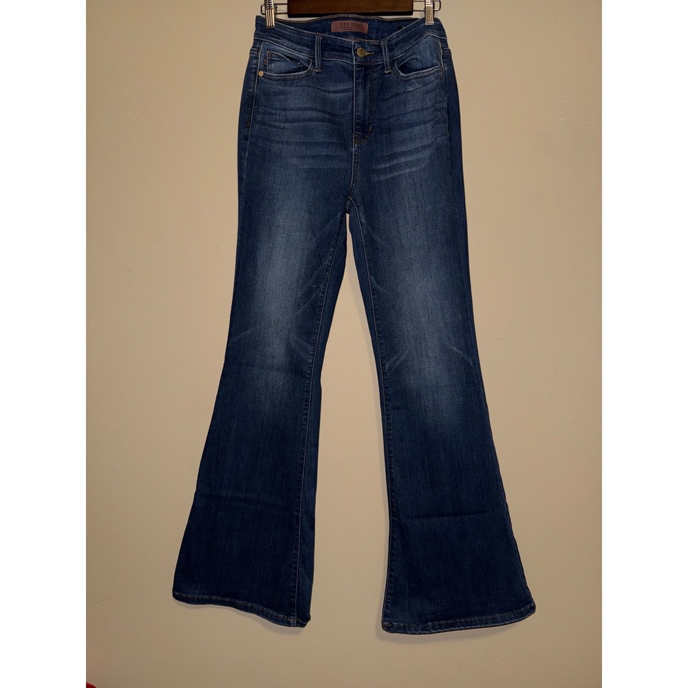 Judy Blue High Rise Flare Jeans Medium Wash Denim 7/28 Long Inseam 34 Western
